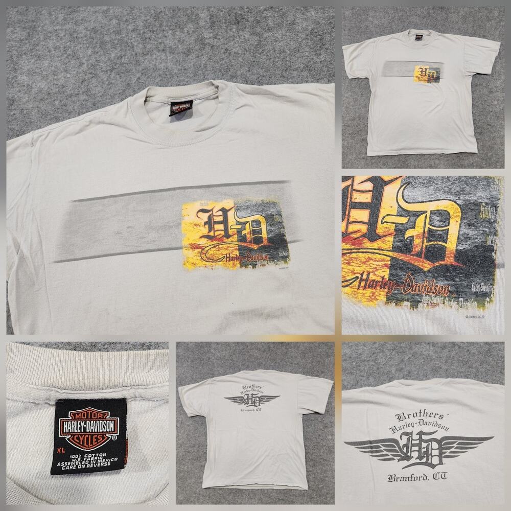 VTG Y2K Harley Davidson Motorcycles Mens XL HD Wings Branford CT Graphic T Shirt